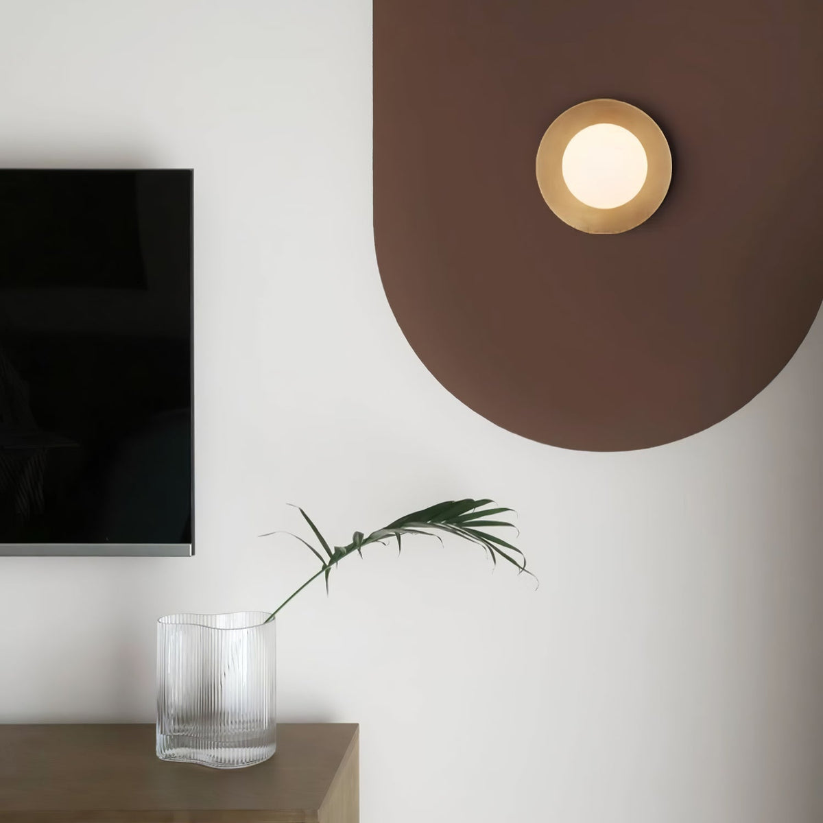 Elem modern minimalistisk rund vägglampa i konstglas och mässing