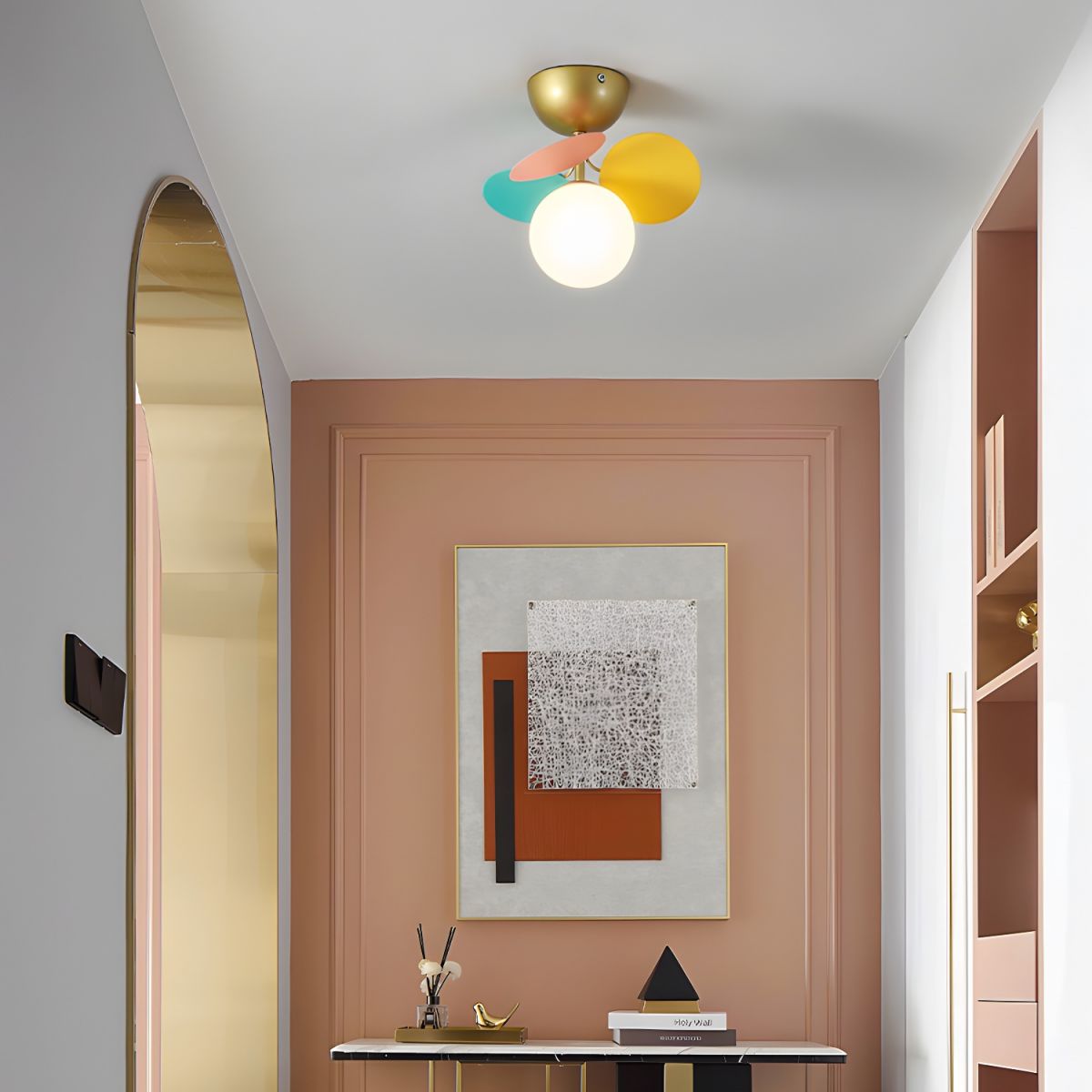 Renanina rund loftslampe i makronstil med pastelfarver