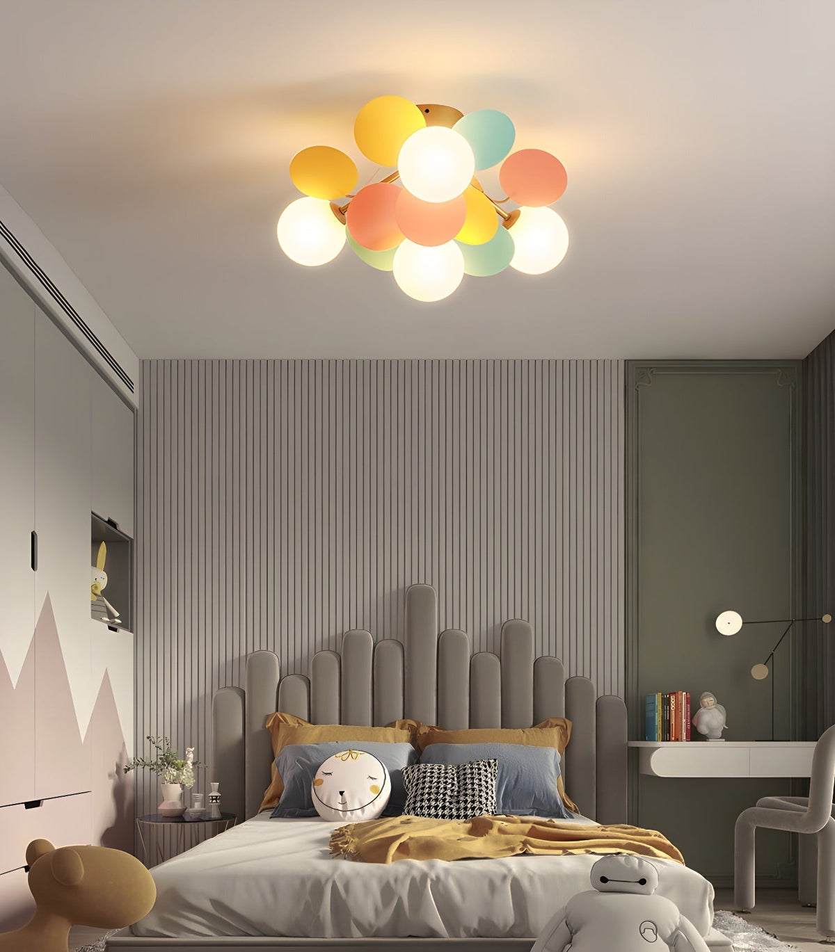 Renanina rund loftslampe i makronstil med pastelfarver