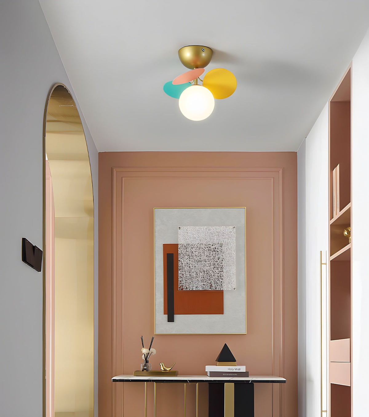 Renanina rund loftslampe i makronstil med pastelfarver