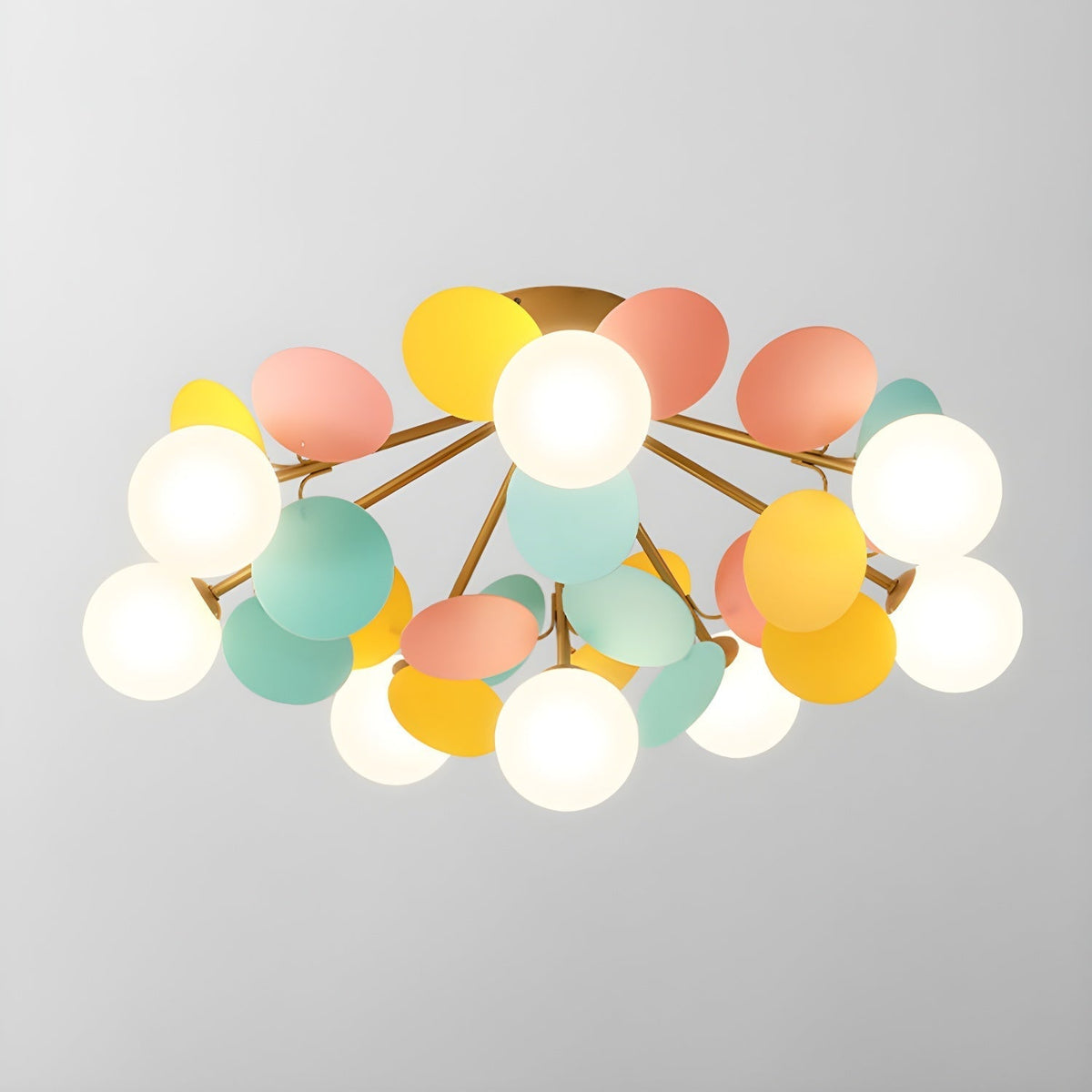 Renanina rund loftslampe i makronstil med pastelfarver