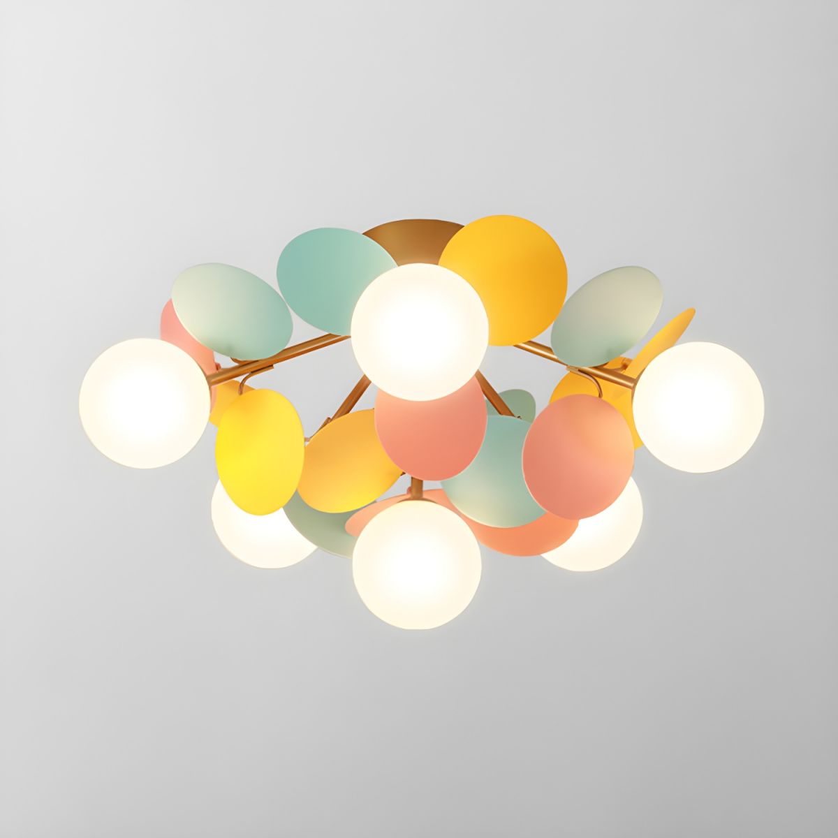 Renanina rund loftslampe i makronstil med pastelfarver