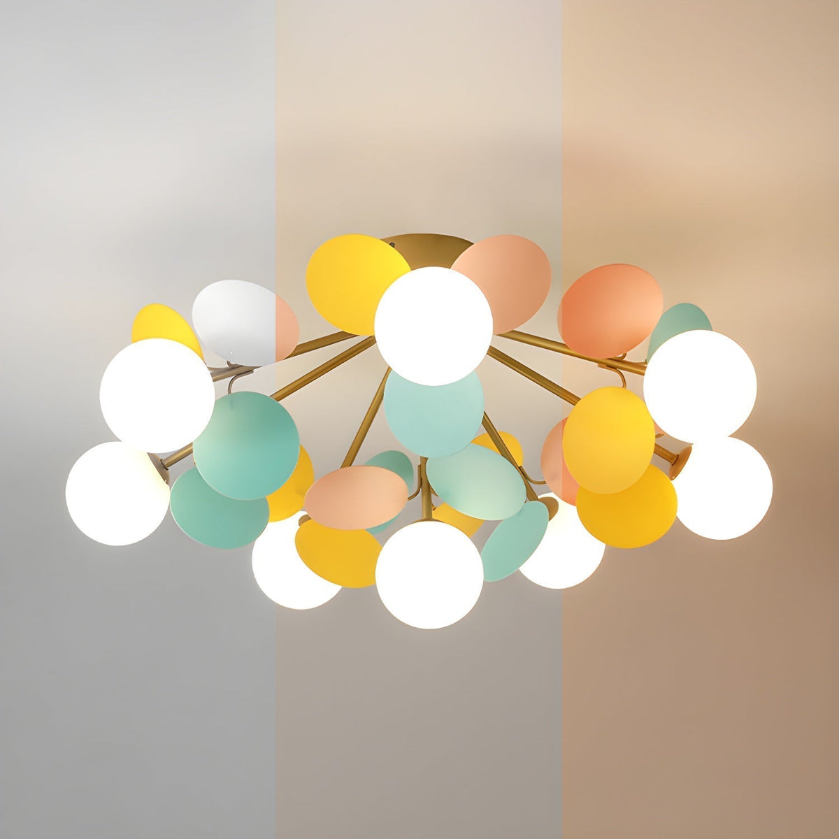Renanina rund loftslampe i makronstil med pastelfarver