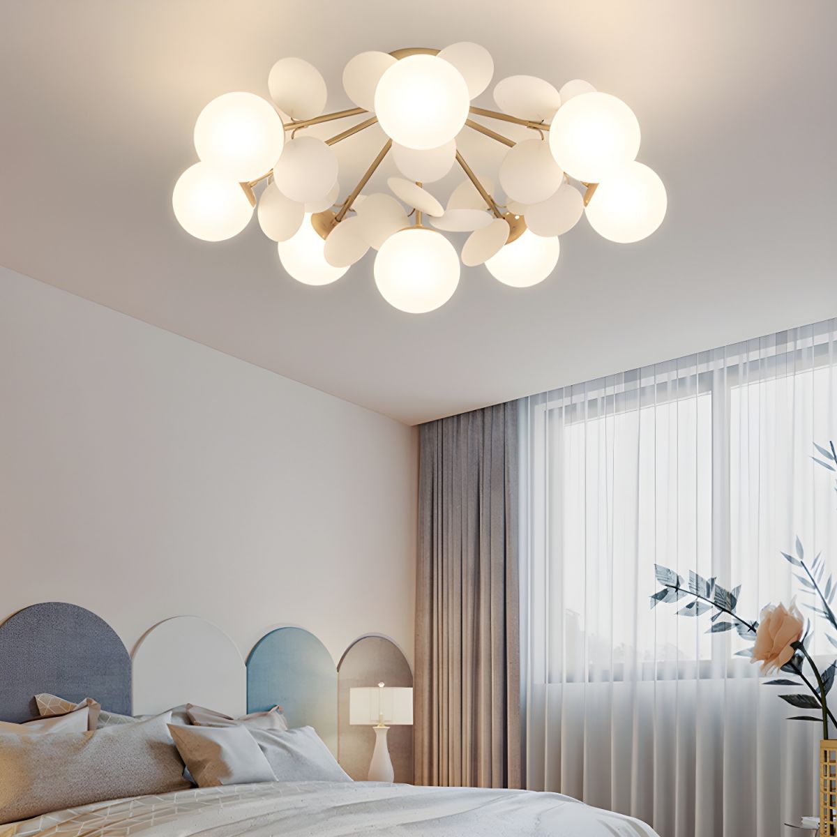 Renanina rund loftslampe i makronstil med pastelfarver