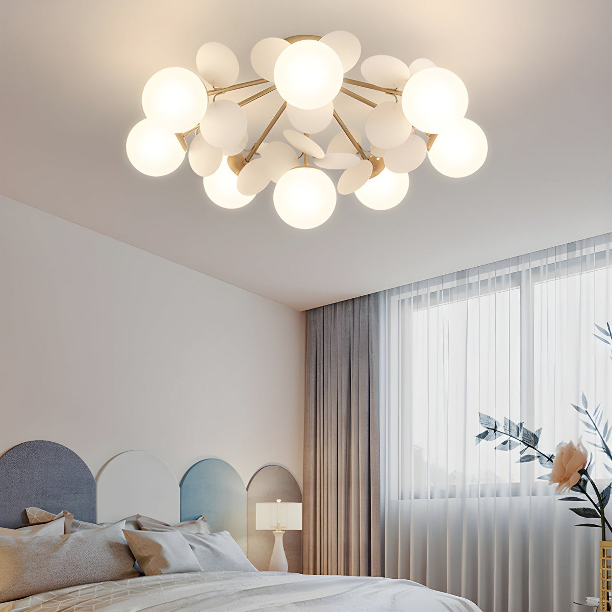 Renanina rund loftslampe i makronstil med pastelfarver