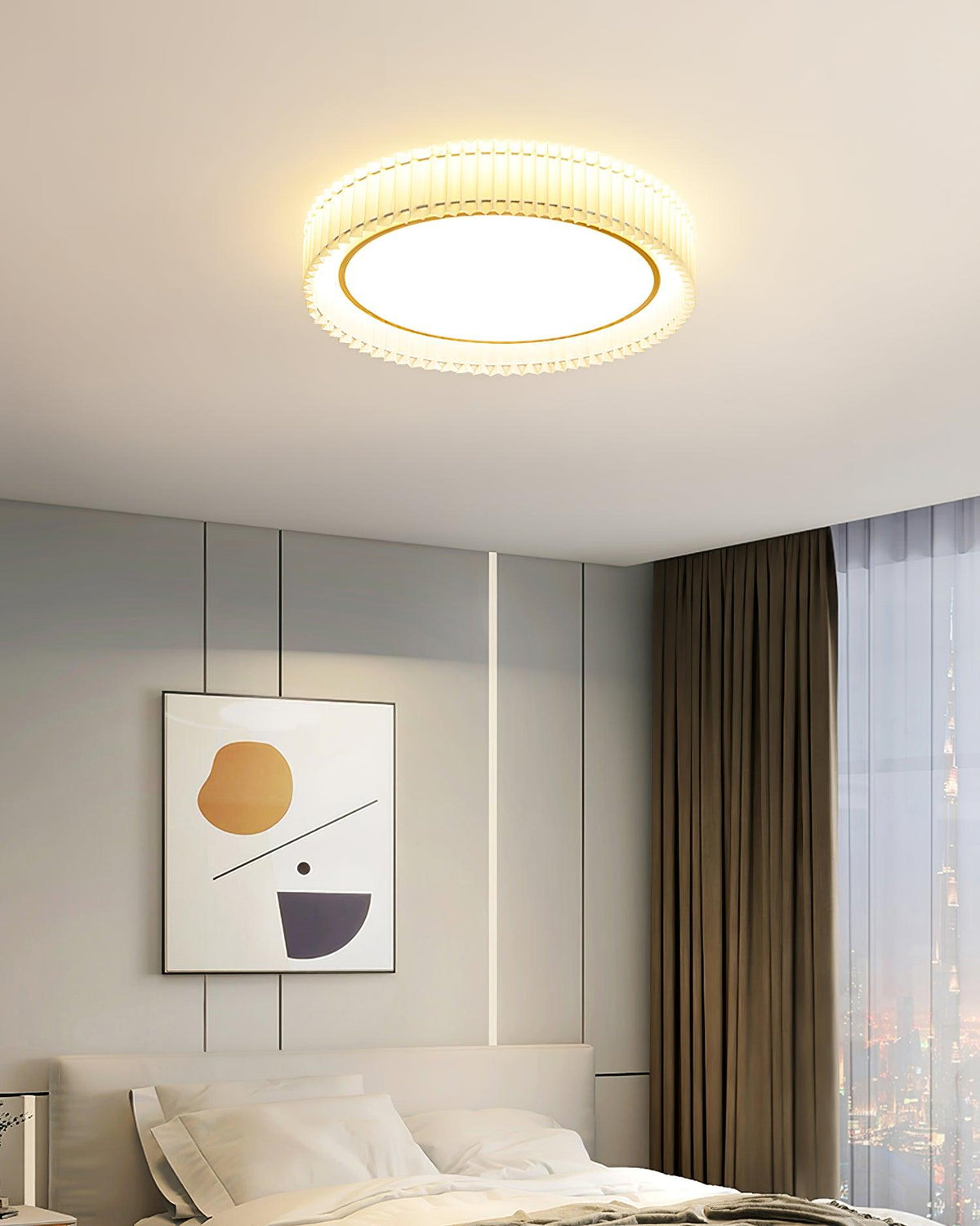 Rund loftslampe med plisseret stof fra Corinila