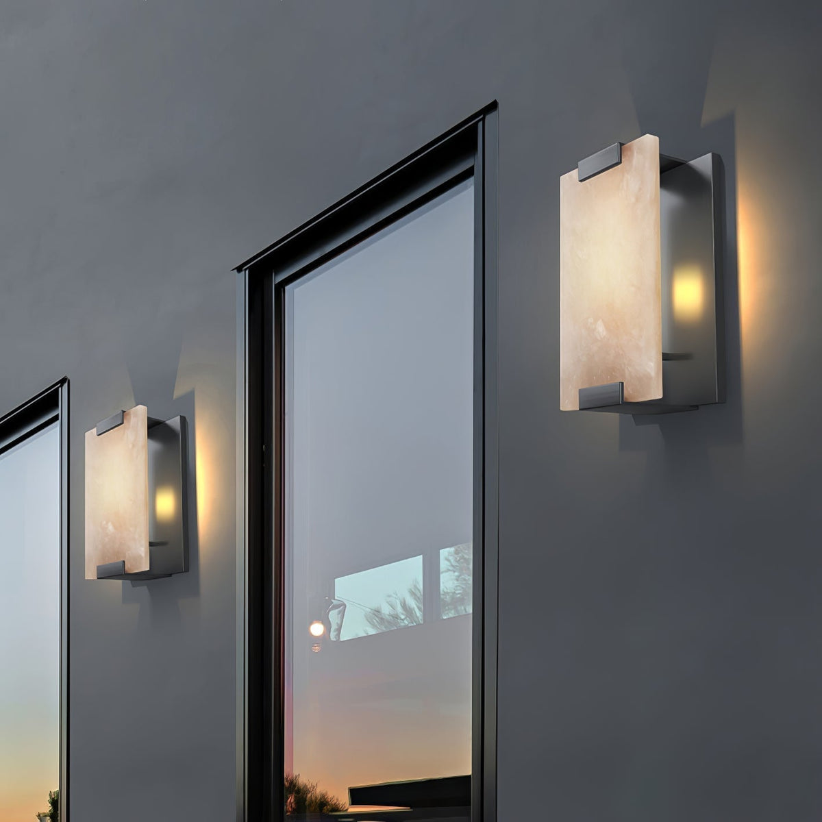 Velen-vägglampa med alabasterpanel och glöd