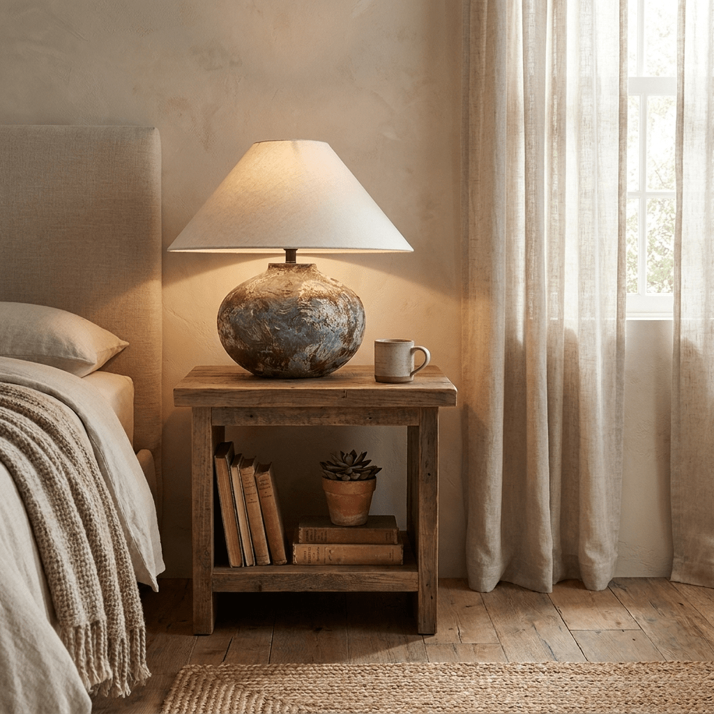 Odrielle bordlampe i keramisk materiale med slidt look