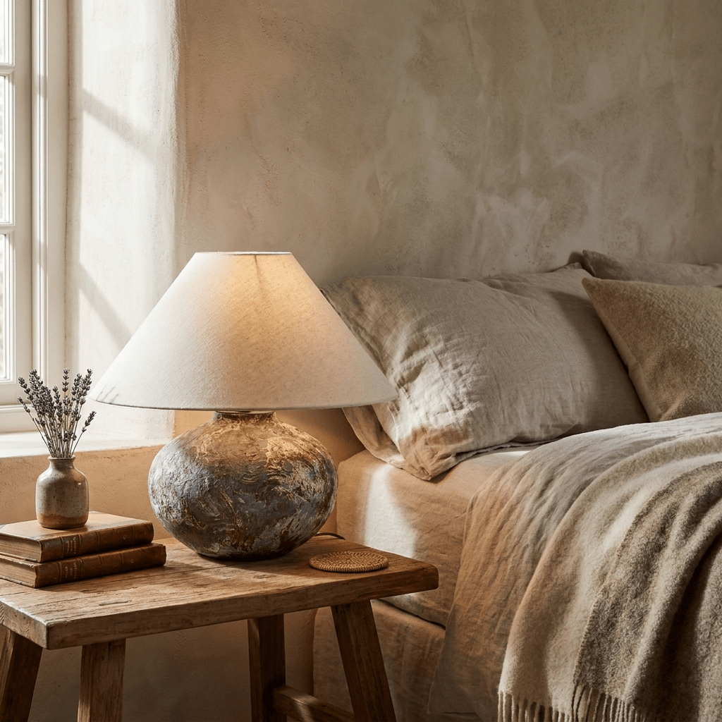 Odrielle bordlampe i keramisk materiale med slidt look