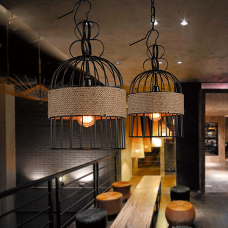 Epoch Design LED-pendellampe som fuglebur i metal/reb til café/bar/restaurant