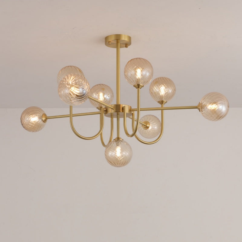 Valentina moderne LED-loftslampe i guld og glas til stue/spisestue/soveværelse