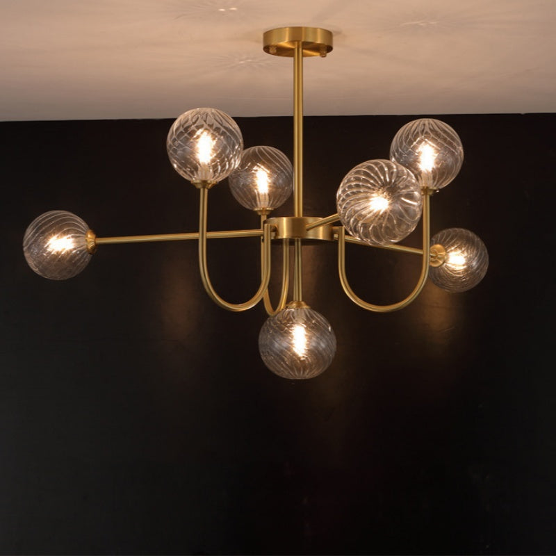 Valentina moderne LED-loftslampe i guld og glas til stue/spisestue/soveværelse