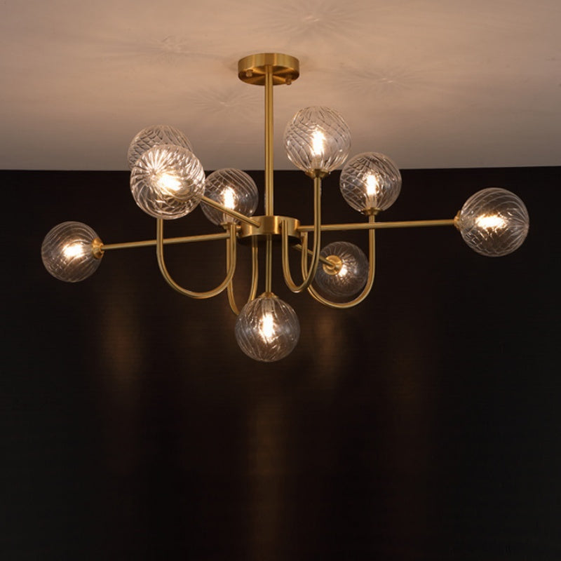 Valentina moderne LED-loftslampe i guld og glas til stue/spisestue/soveværelse