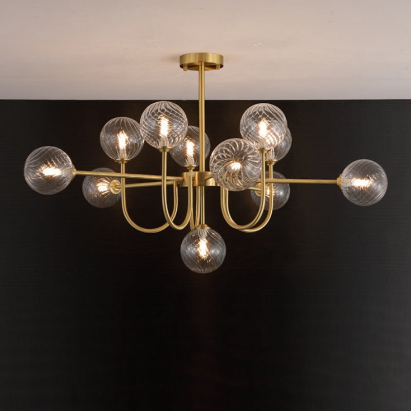 Valentina moderne LED-loftslampe i guld og glas til stue/spisestue/soveværelse