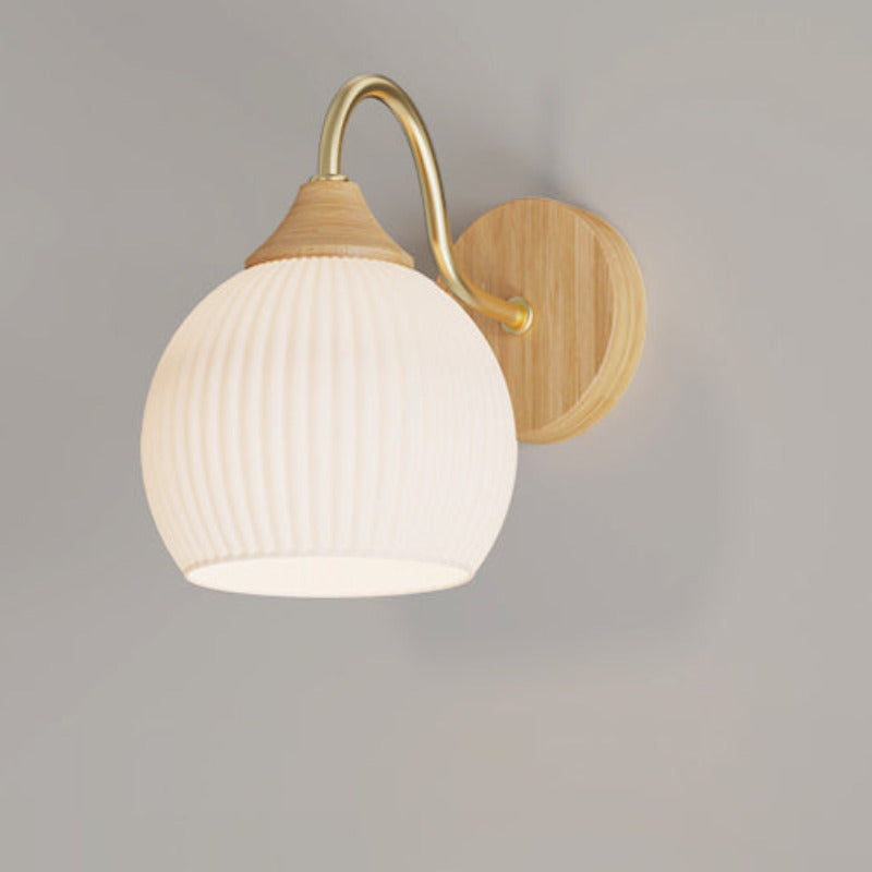 Muto nordisk minimalistisk indendørs væglampe i glas/træ, soveværelse/balkon