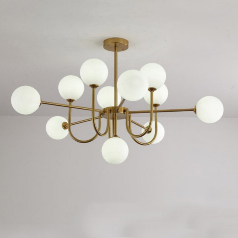 Valentina moderne LED-loftslampe i guld og glas til stue/spisestue/soveværelse