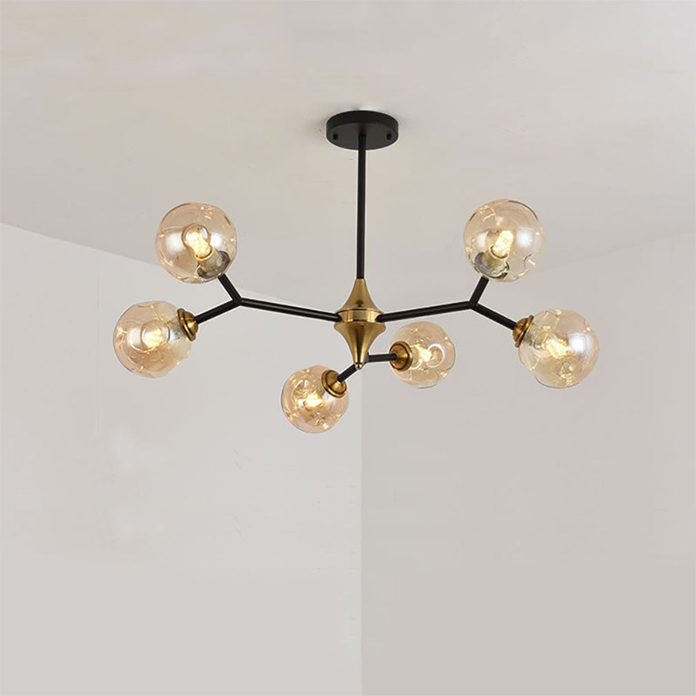 Valentina art deco-lysekrone i glas med bobler, ravfarvet