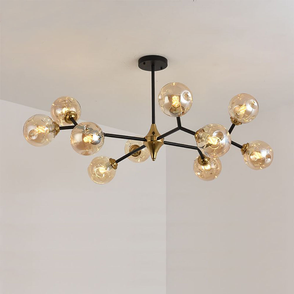 Valentina art deco-lysekrone i glas med bobler, ravfarvet