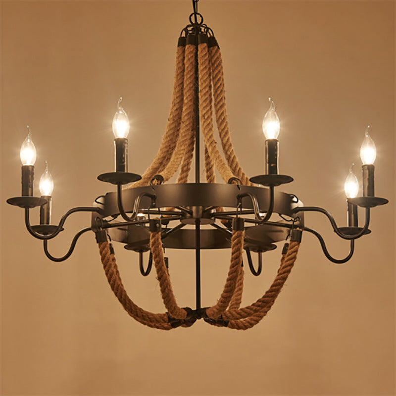 Epoch vintage loftspendellampe i metal og sejlgarn til restaurant/bar