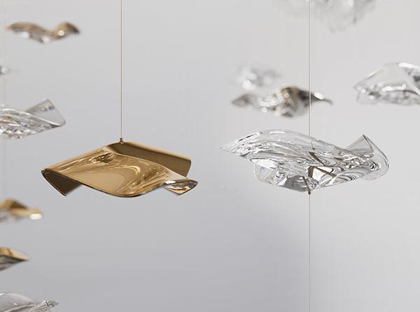 Velaise lyxig pendellampa i tidvattensinspirerat konstglas