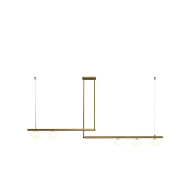 Estix pendellampe i messing, lineær, satellit, minimalistisk