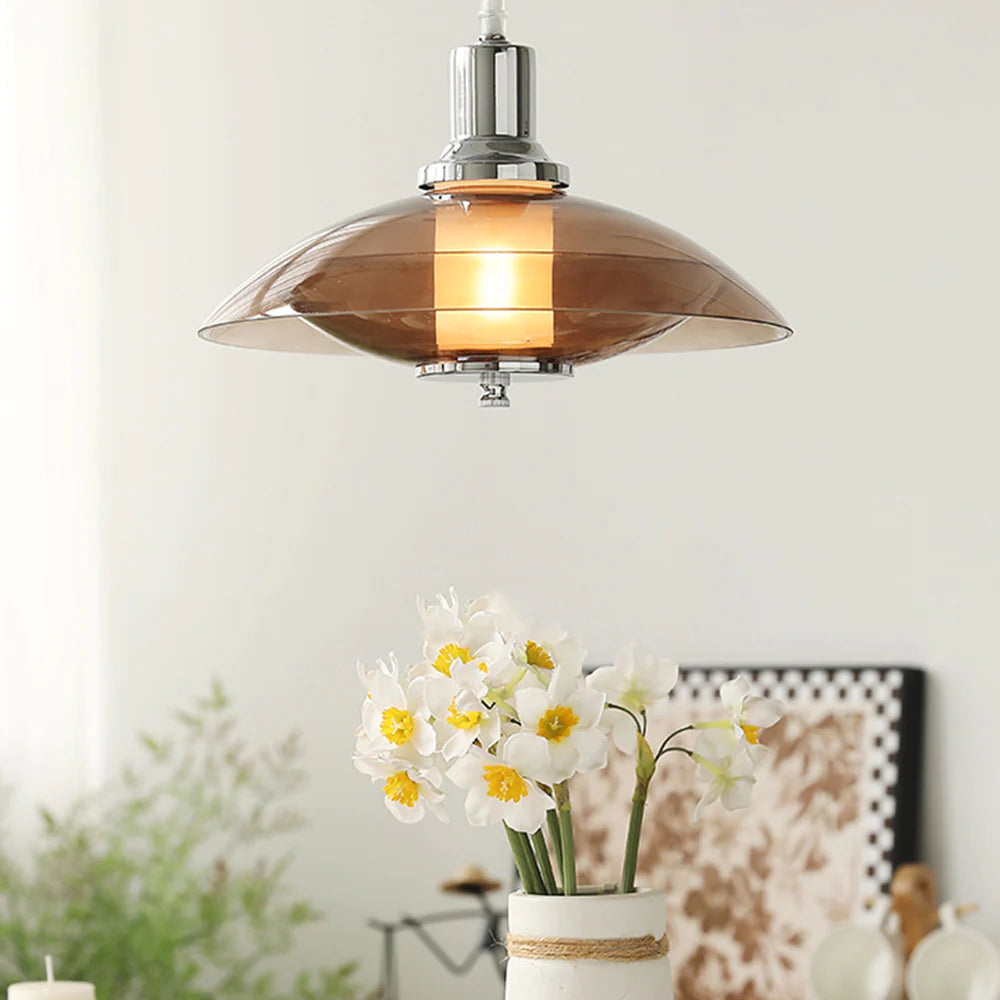 Arisha moderne rund LED-pendellampe i brunt glas, stue