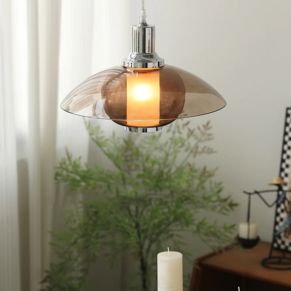 Arisha moderne rund LED-pendellampe i brunt glas, stue