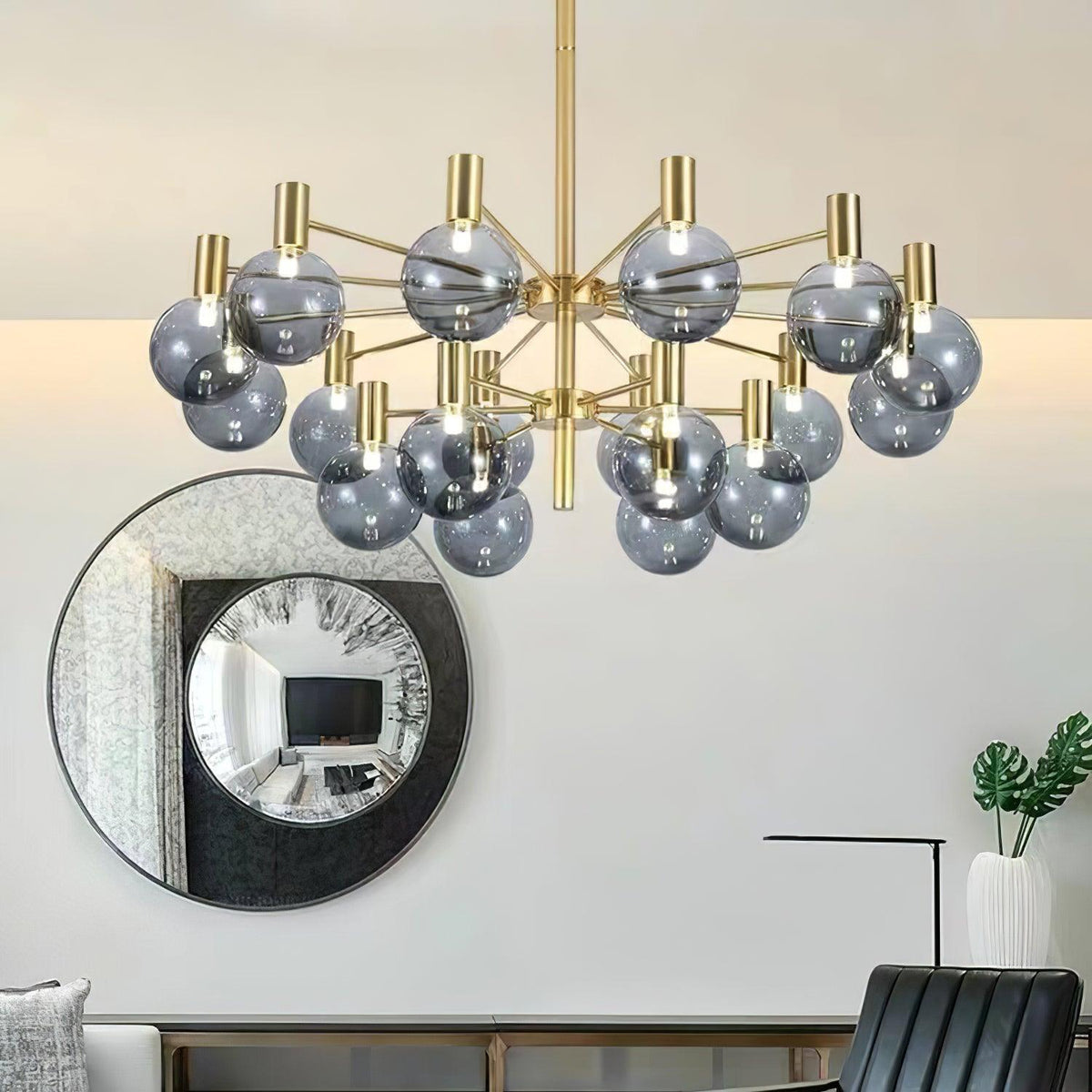 Veloiel modern globkrona i glas med guldram