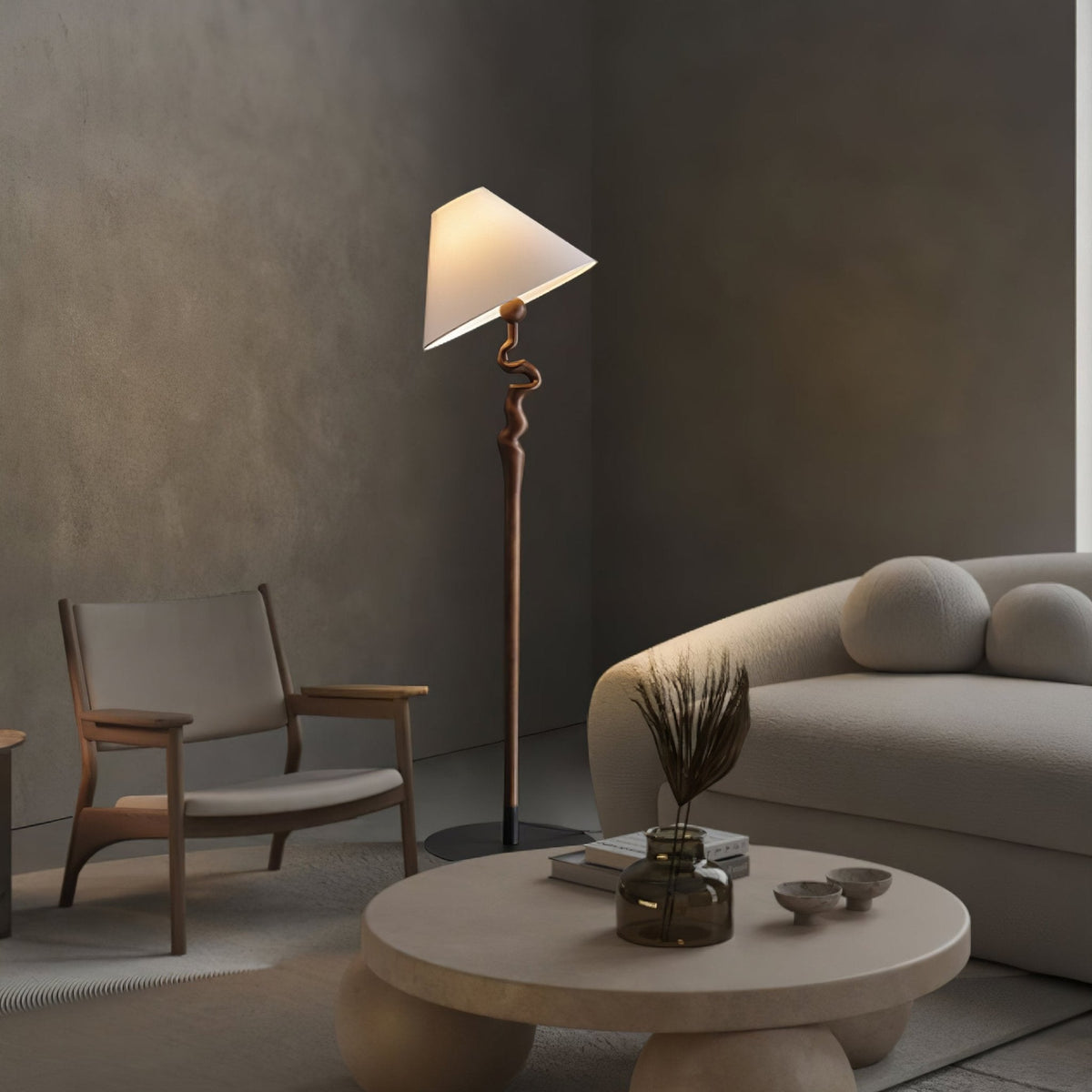 Avloril kunstnerisk gulvlampe i træ