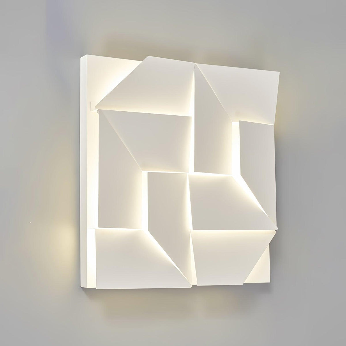 Væglampe med 3D-geometriske paneler, lagdelt lyskunst, fjernbetjent dæmpning, moderne