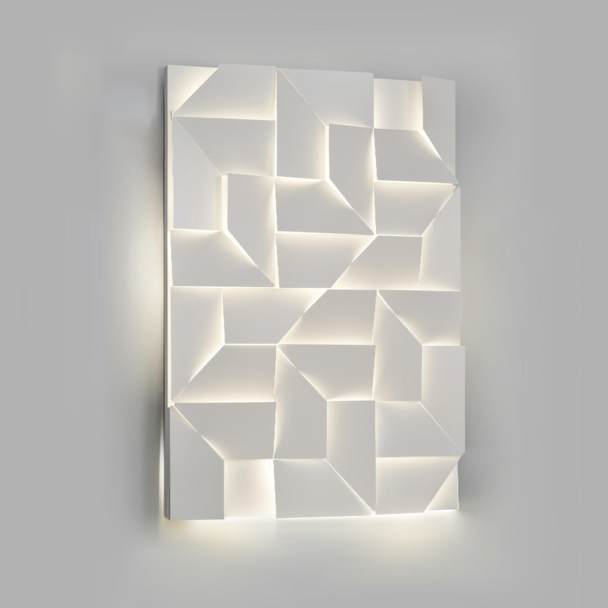 Væglampe med 3D-geometriske paneler, lagdelt lyskunst, fjernbetjent dæmpning, moderne