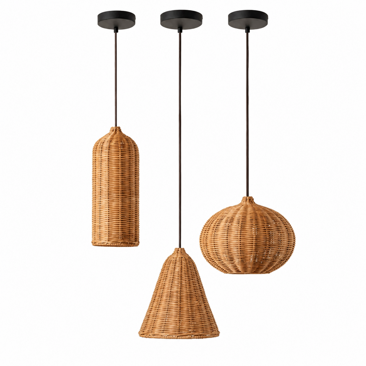 Marleigh pendel-lampe i flettet rattan