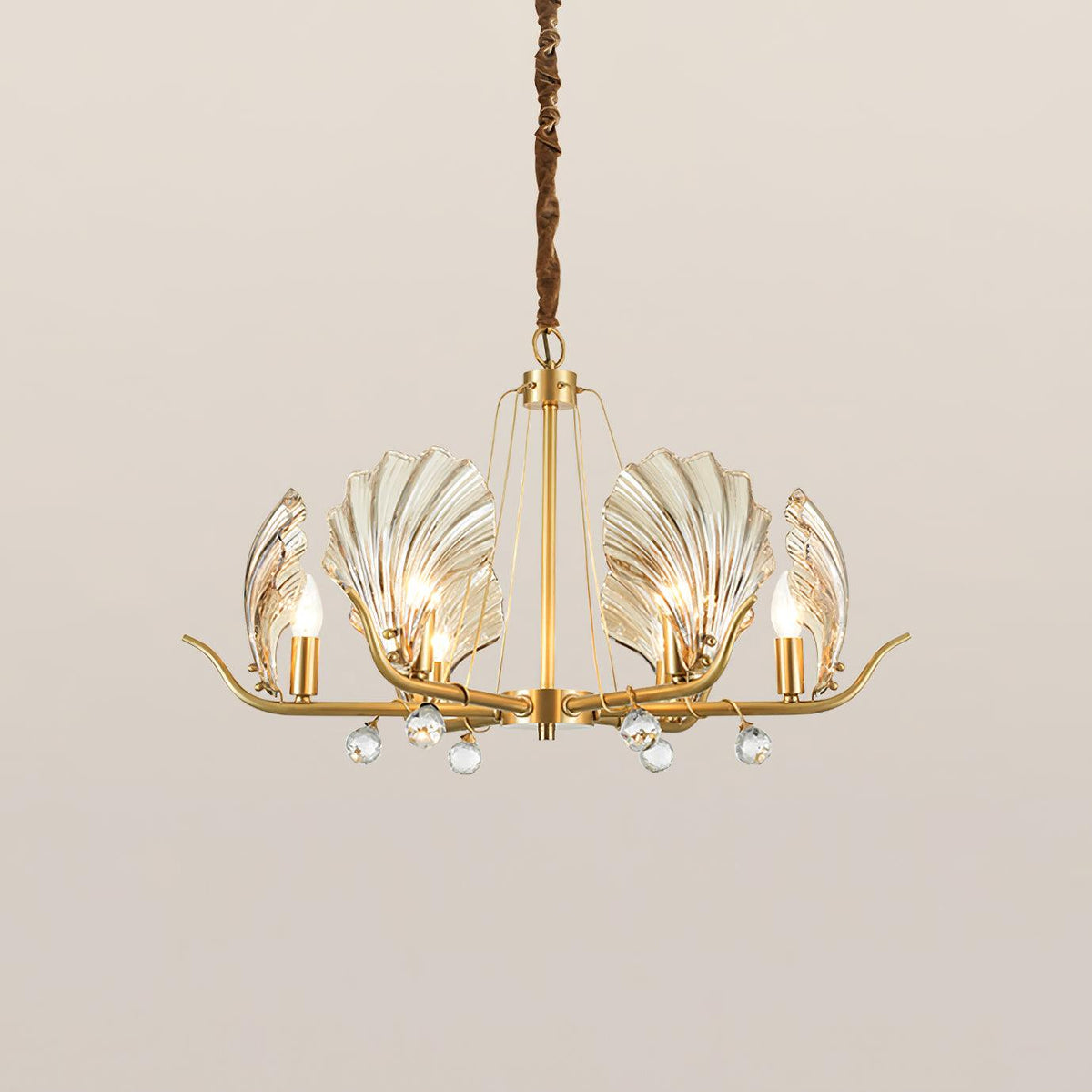 Candeeiro de teto Luxereon em cobre, com folhas de cristal