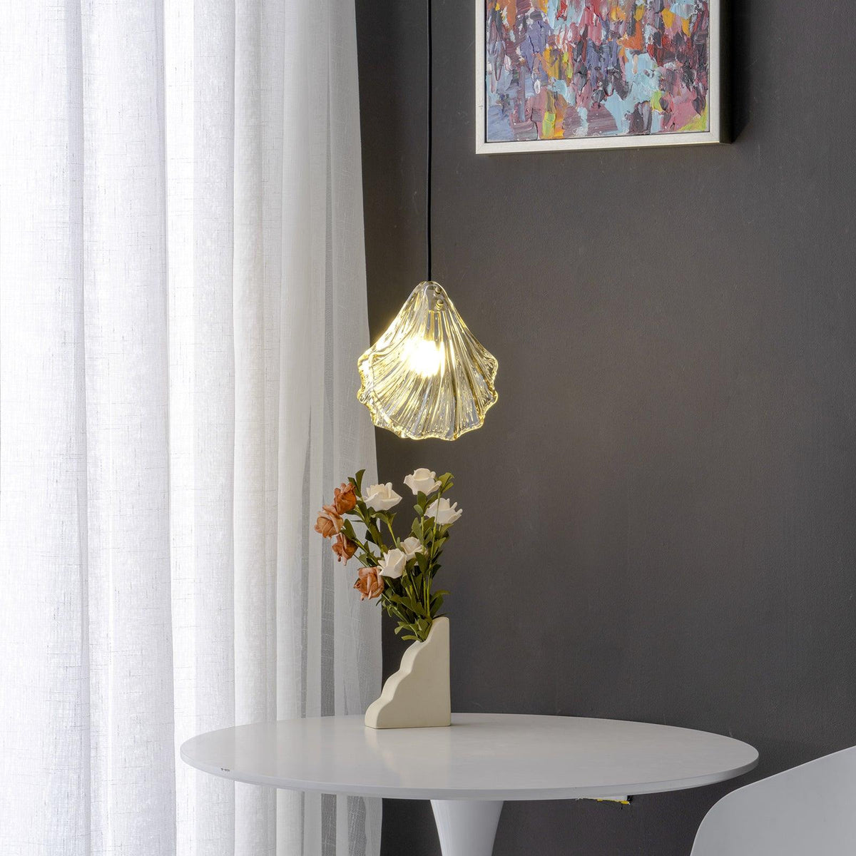 Covene Nordic Art Mini-pendel i muslingeskal og glas med swag-ledning