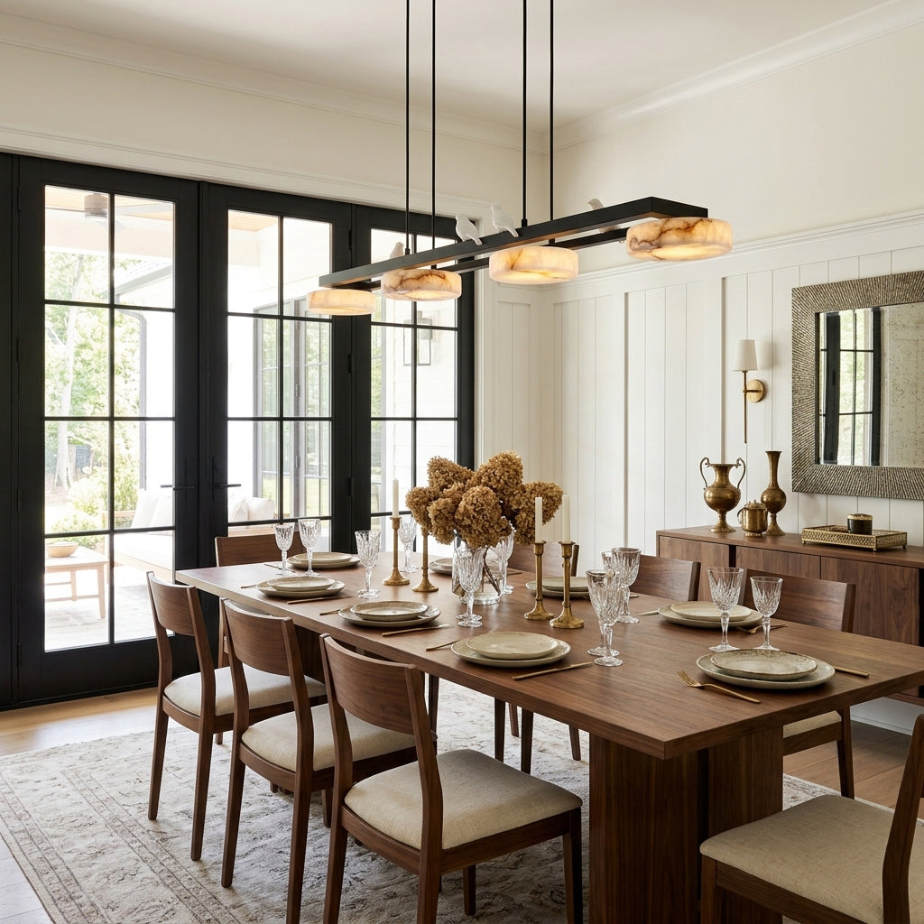 Candeeiro de teto comprido em alabastro com pássaros Havercombe