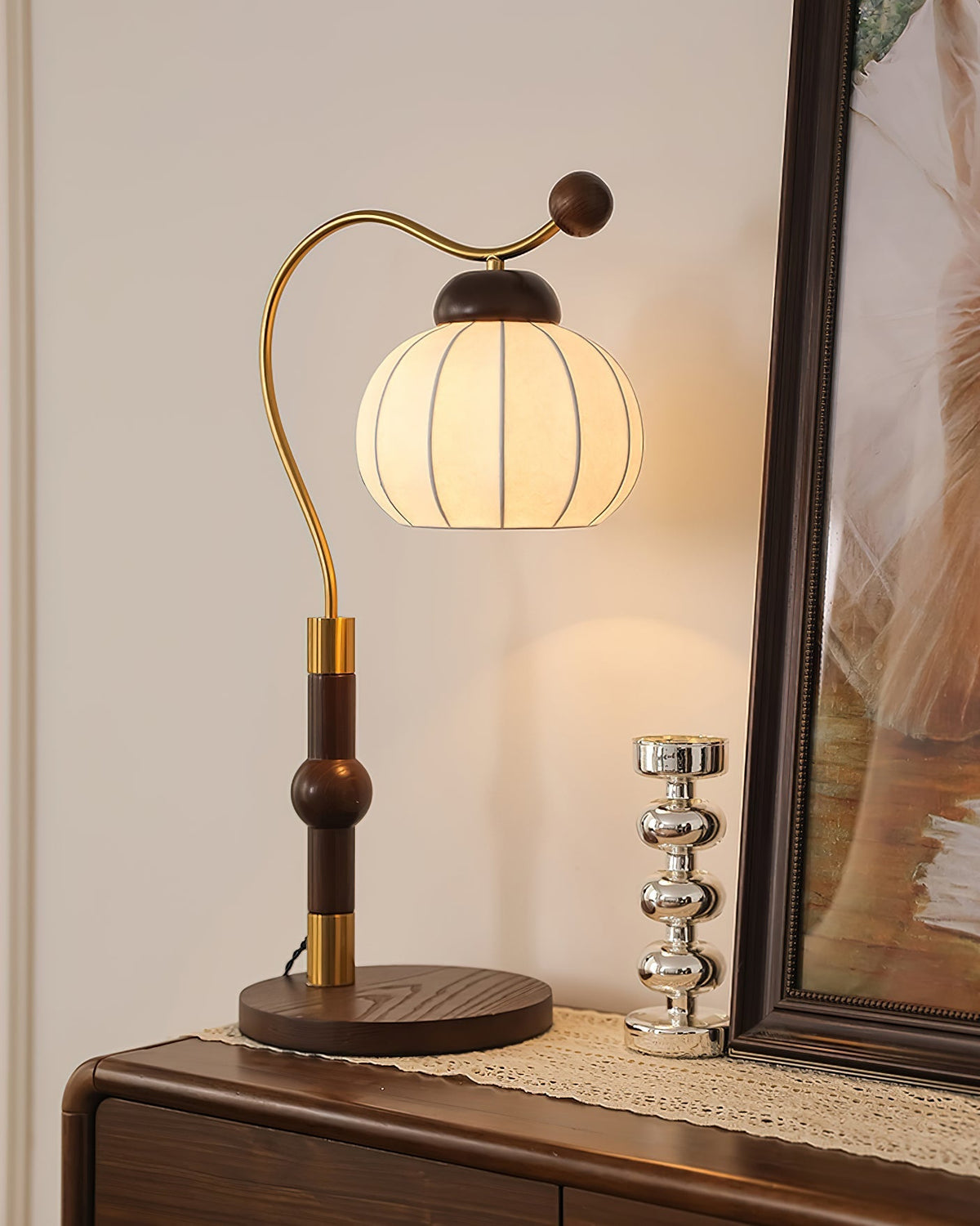 Zyran retrobordlampe i silke og træ