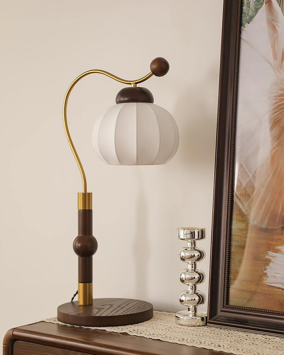 Zyran retrobordlampe i silke og træ
