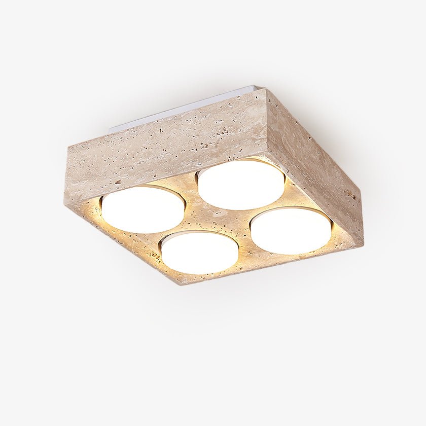 Virinira loftslampe med fire spotlys i travertin