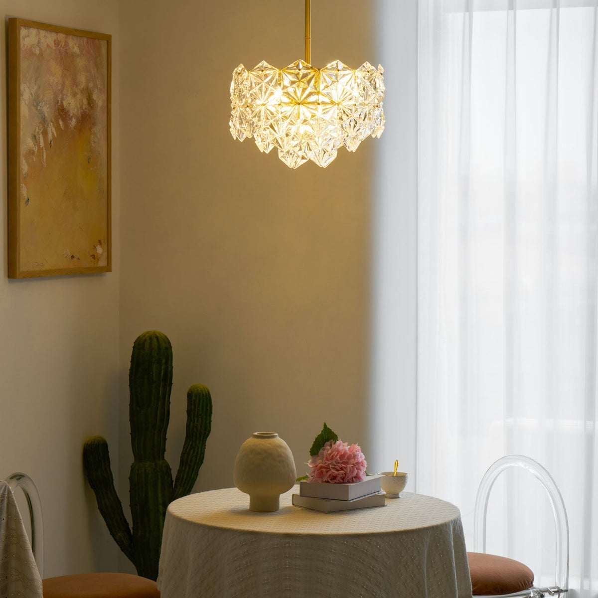 Candeeiro de lustre Eirararia em vidro dourado com flocos de neve
