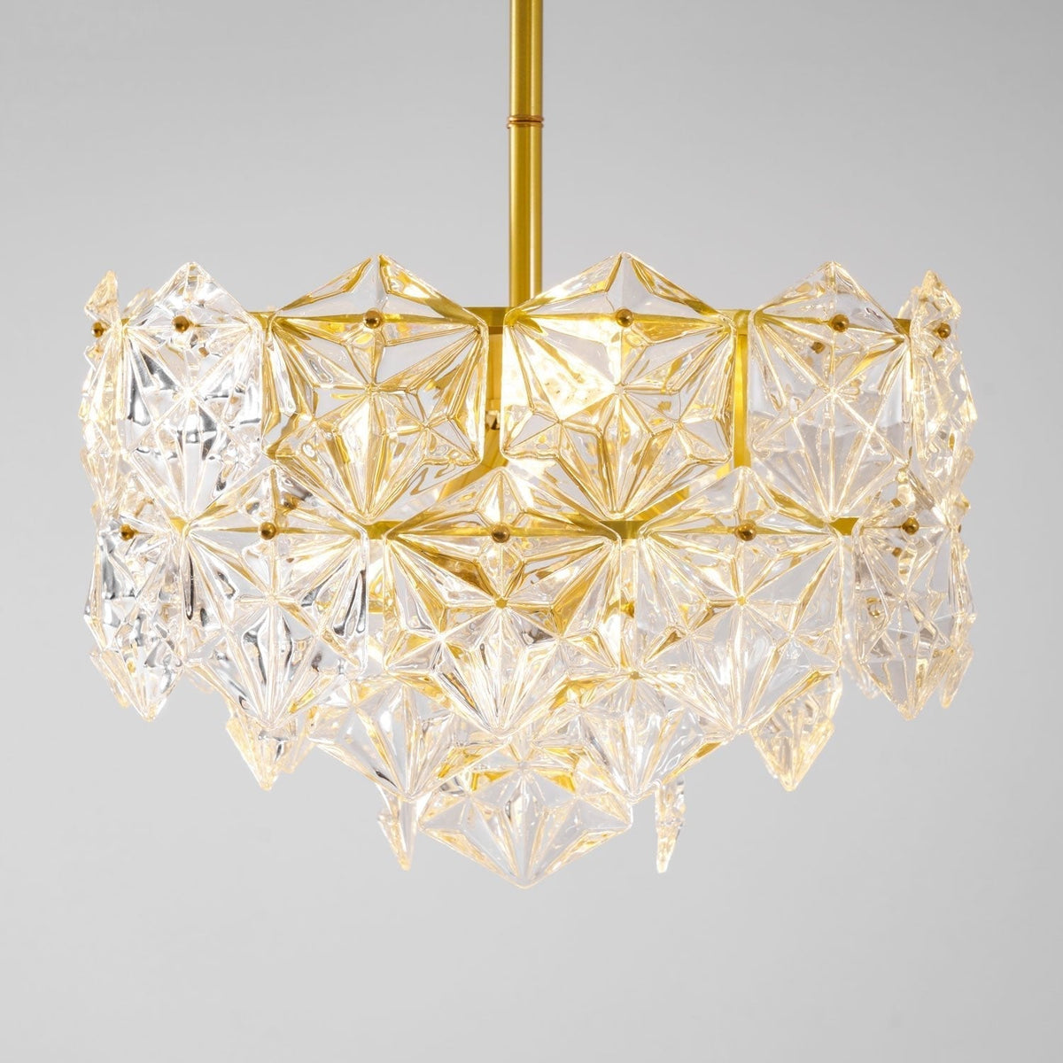 Candeeiro de lustre Eirararia em vidro dourado com flocos de neve