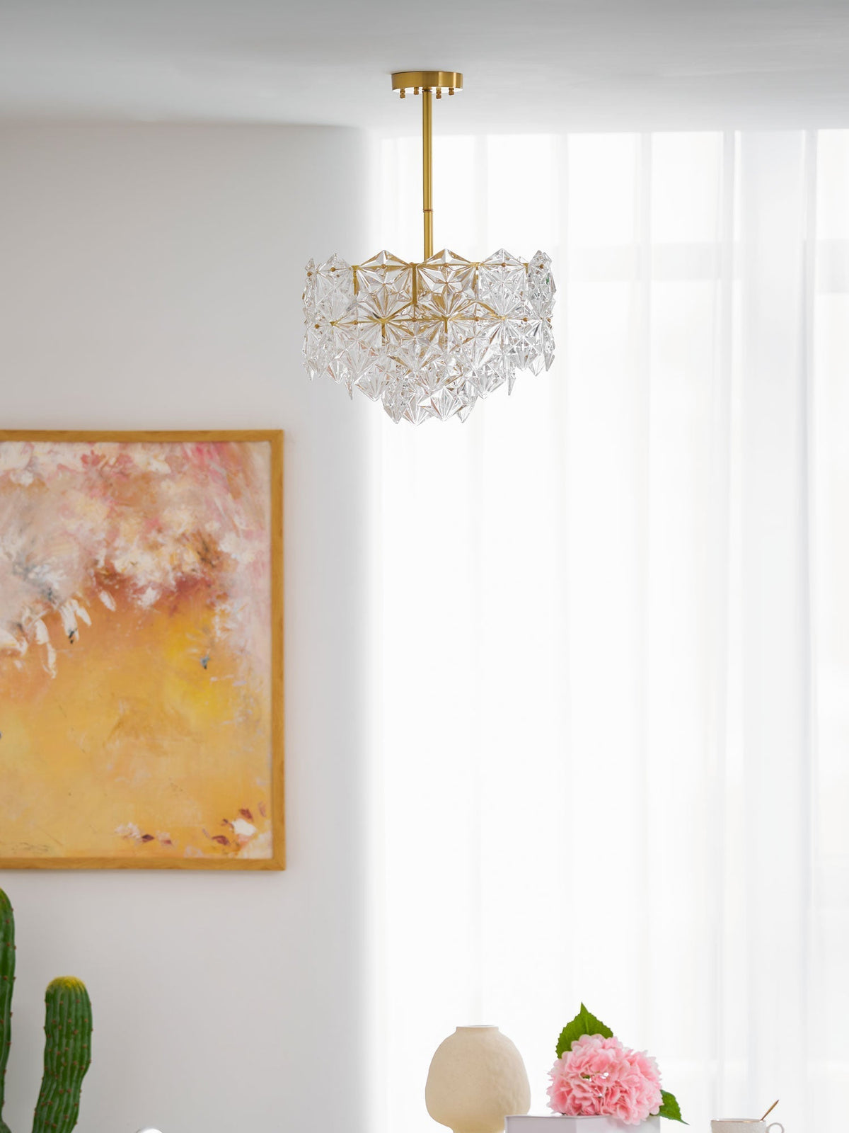 Candeeiro de lustre Eirararia em vidro dourado com flocos de neve