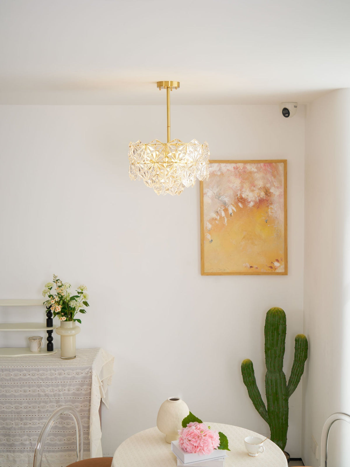 Candeeiro de lustre Eirararia em vidro dourado com flocos de neve
