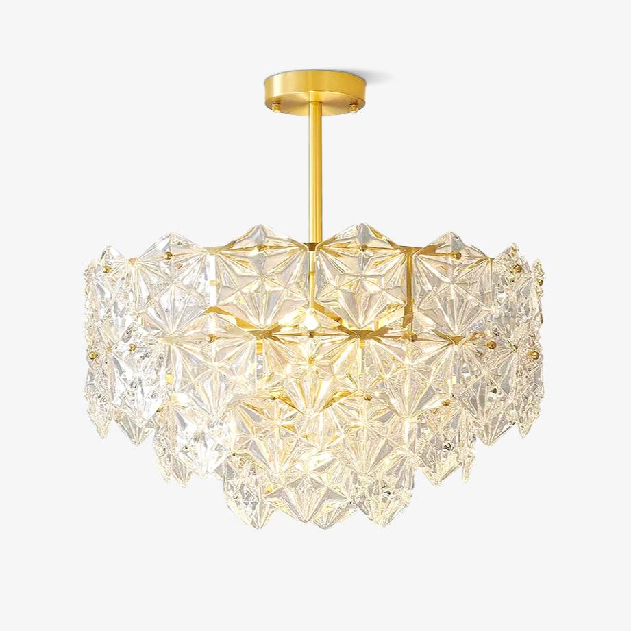 Candeeiro de lustre Eirararia em vidro dourado com flocos de neve