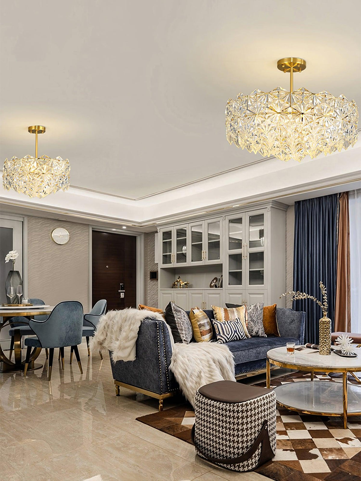 Candeeiro de lustre Eirararia em vidro dourado com flocos de neve