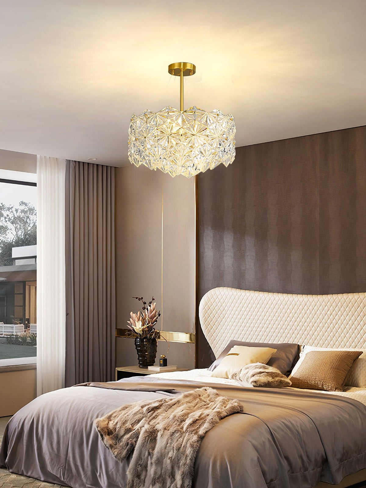 Candeeiro de lustre Eirararia em vidro dourado com flocos de neve