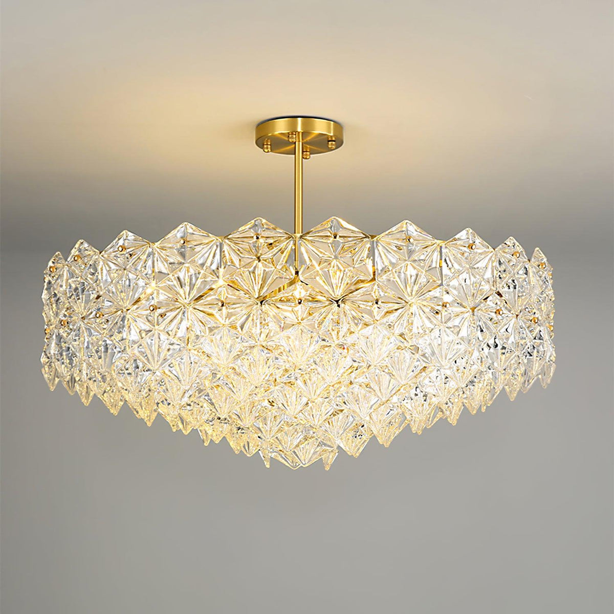Candeeiro de lustre Eirararia em vidro dourado com flocos de neve