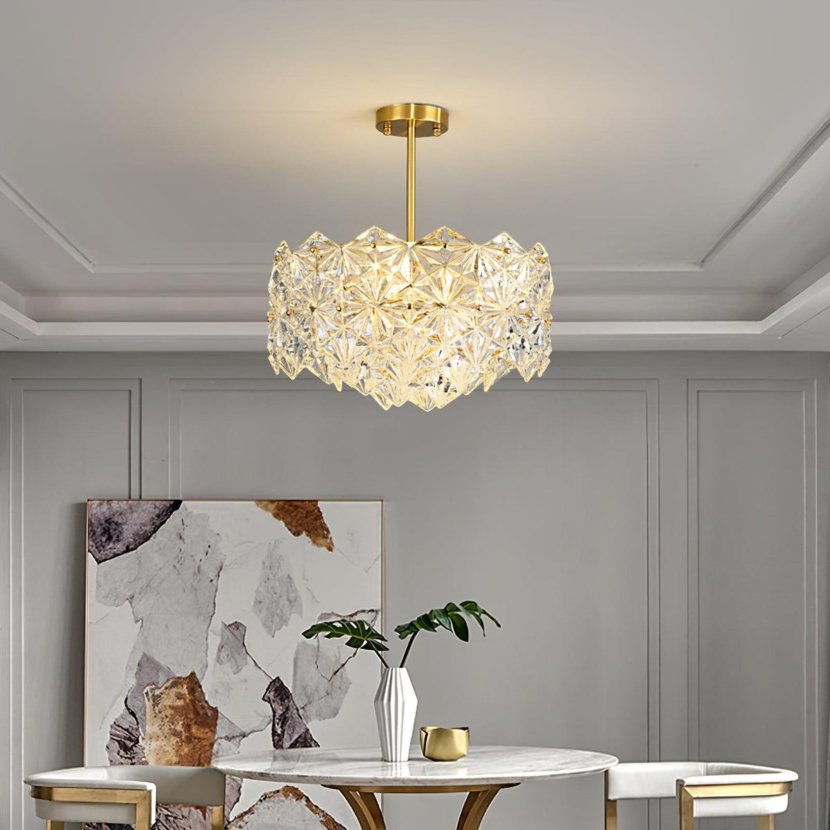 Candeeiro de lustre Eirararia em vidro dourado com flocos de neve