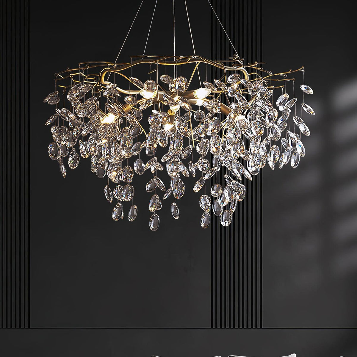 Luxirian kristallkrona med gyllene grenar och LED