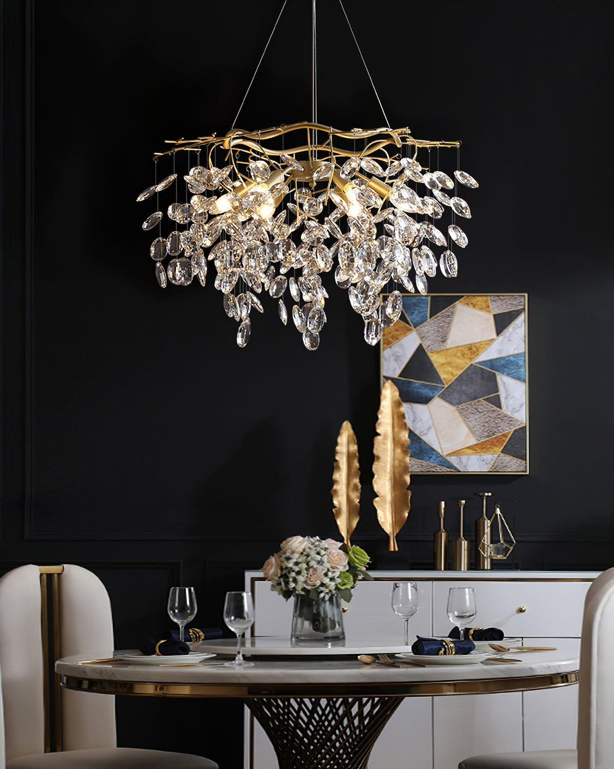 Luxirian kristallkrona med gyllene grenar och LED