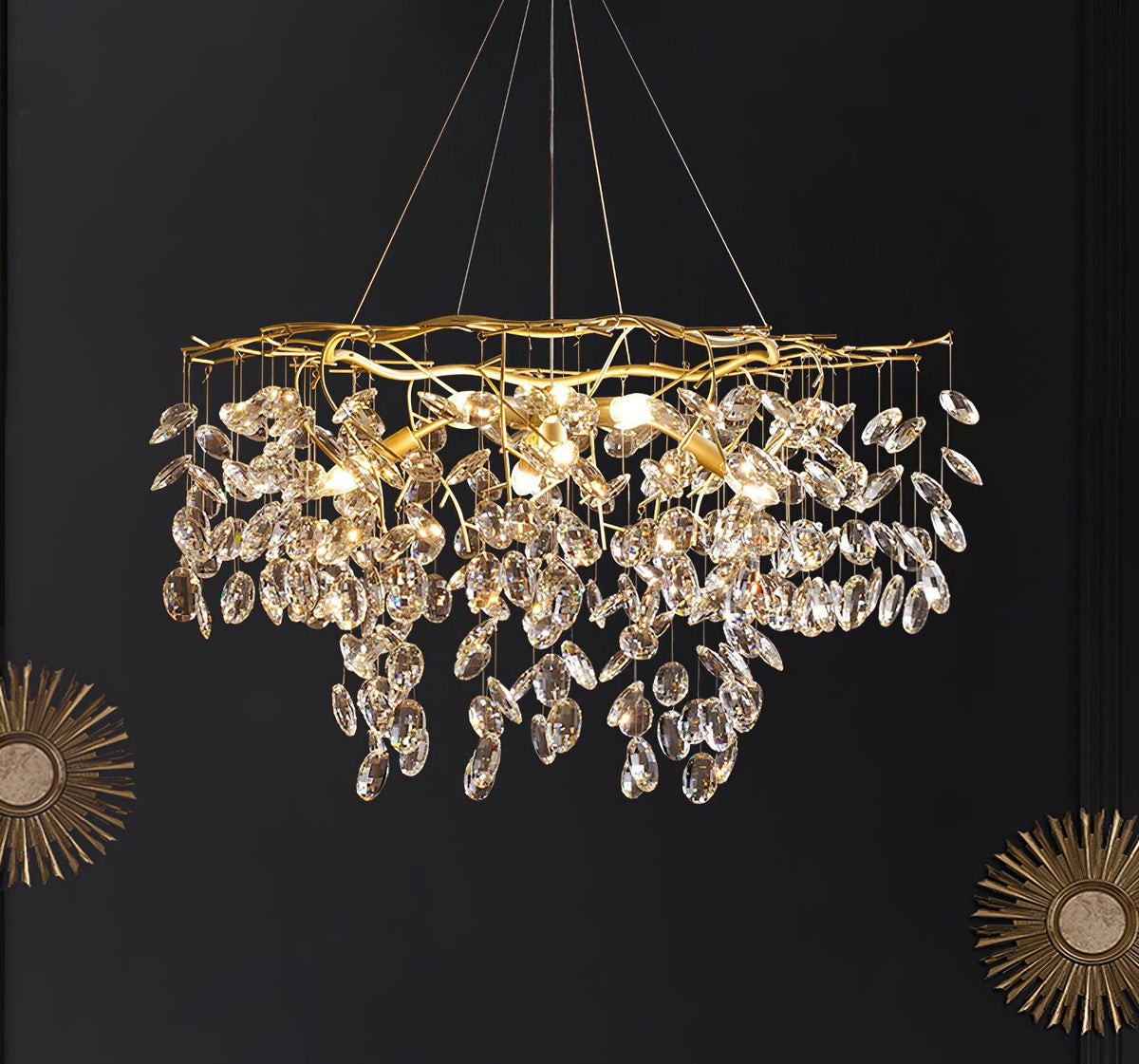 Luxirian kristallkrona med gyllene grenar och LED